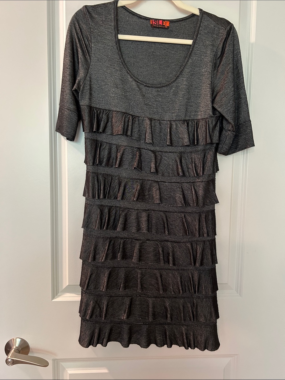 ISLE Charcoal Gray Ruffle Tier Scoop Neck Dress
